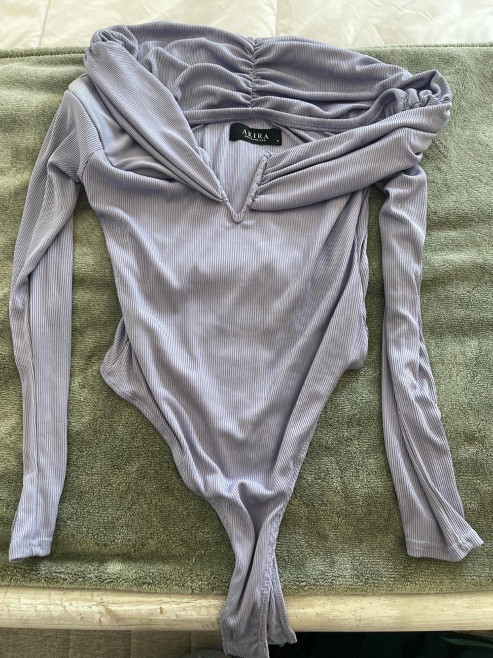 AKIRA Lavender Ribbed Off-Shoulder Long-Sleeve Bodysuit
